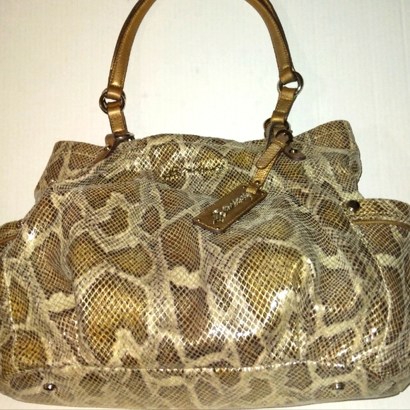 L@@K! BEAUTIFUL Like New B. MAKOWSKY Python embossed Exotic Lrg Leather Satchel - Picture 11 of 16